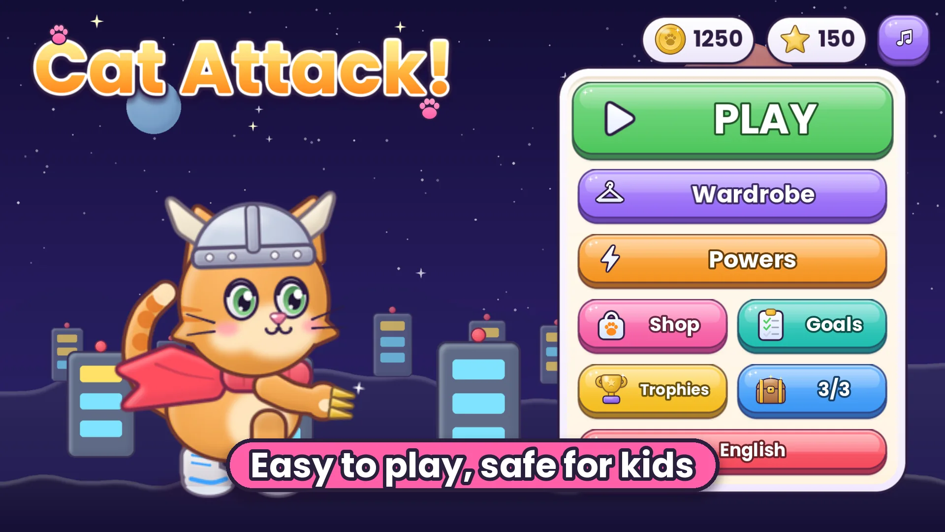 Main menu: easy to play, safe for kids
